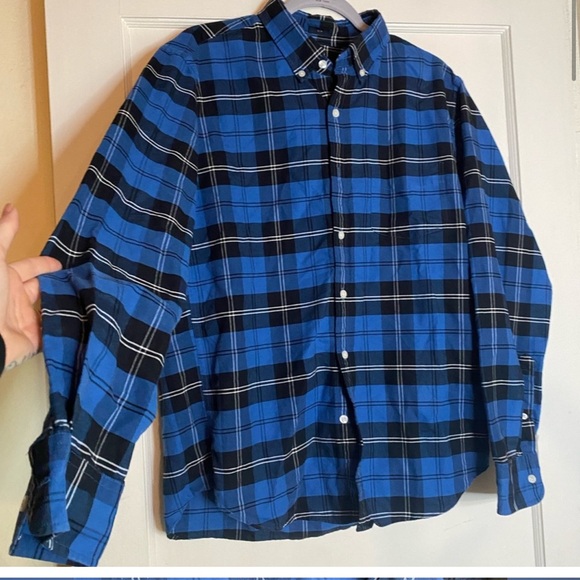 J. Crew Oxford Flannel Slim Fit Blue Plaid Button Down Long Sleeve Dress Shirt - Picture 6 of 7